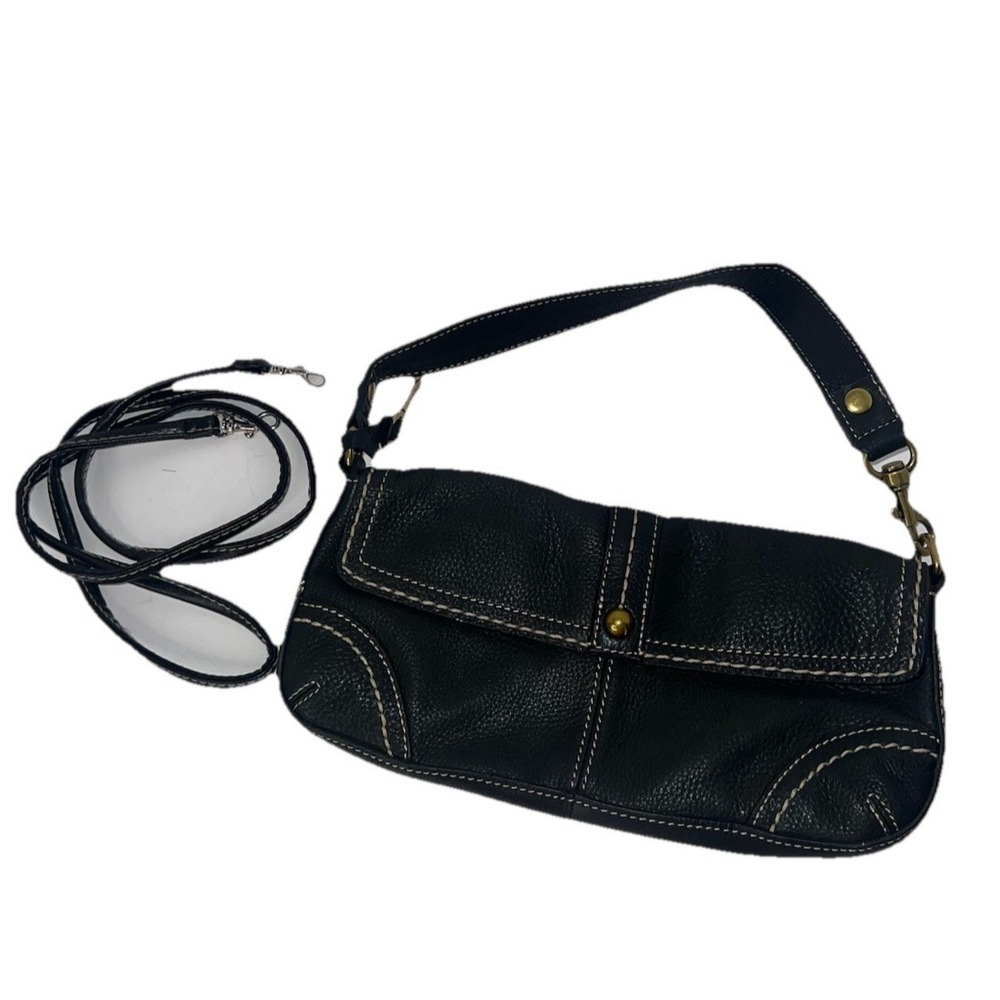 Fossil Vintage Black Leather Shoulder Bag Y2K Hobo Purse Crossbody Stitch